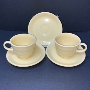 Genuine Fiesta HLC Pale Yellow Set of 2 Coffee Tea Cups & 3 Saucers